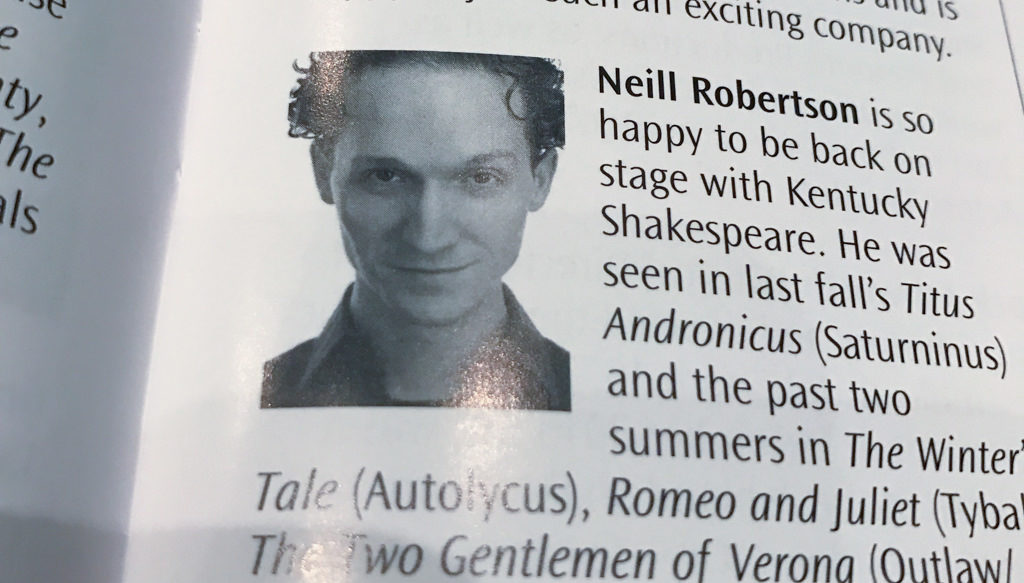 Neill Robertson's Headshot in KY Shakespeare Program