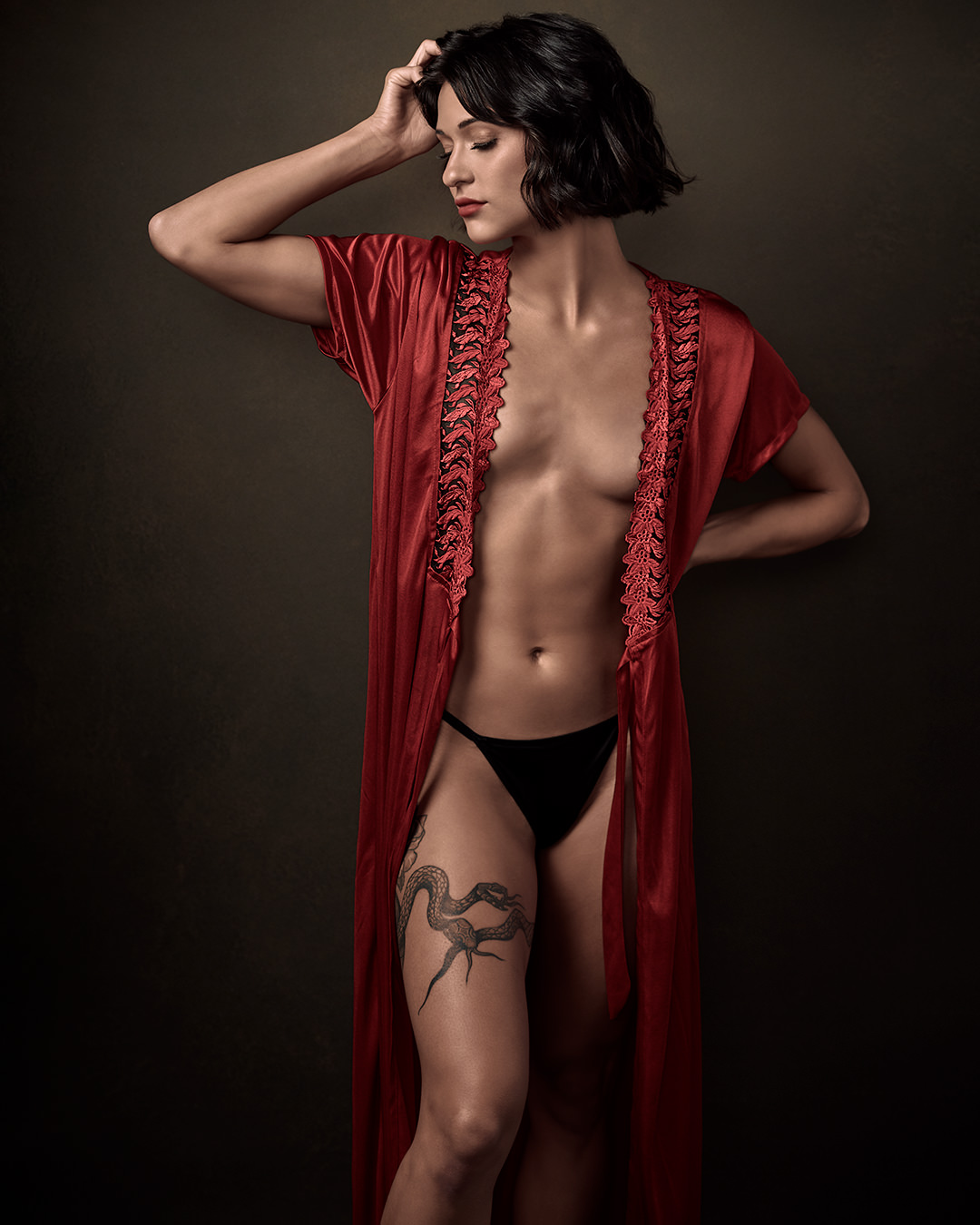 Boudoir photo with a robe